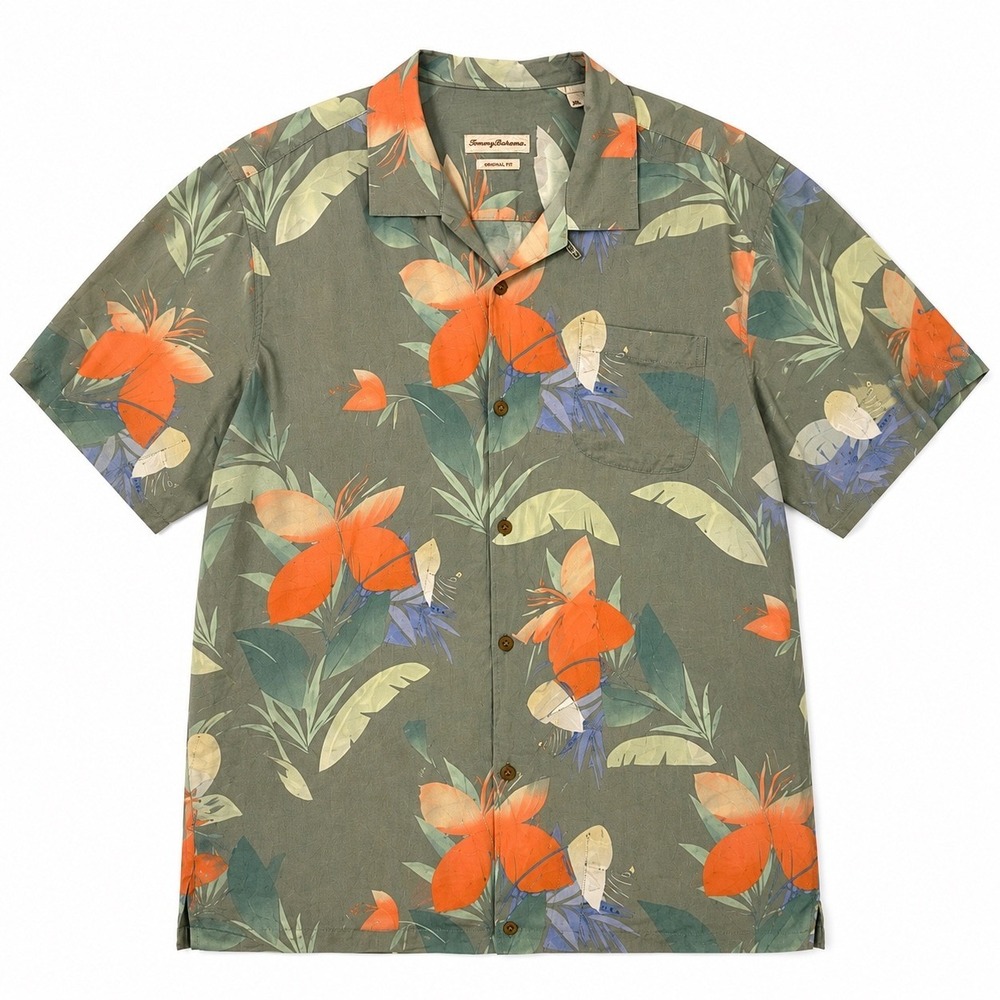 Tommy Bahama Silk Floral Camp Shirt Mens Size 3XL Green Hawaiian Tropical Luau